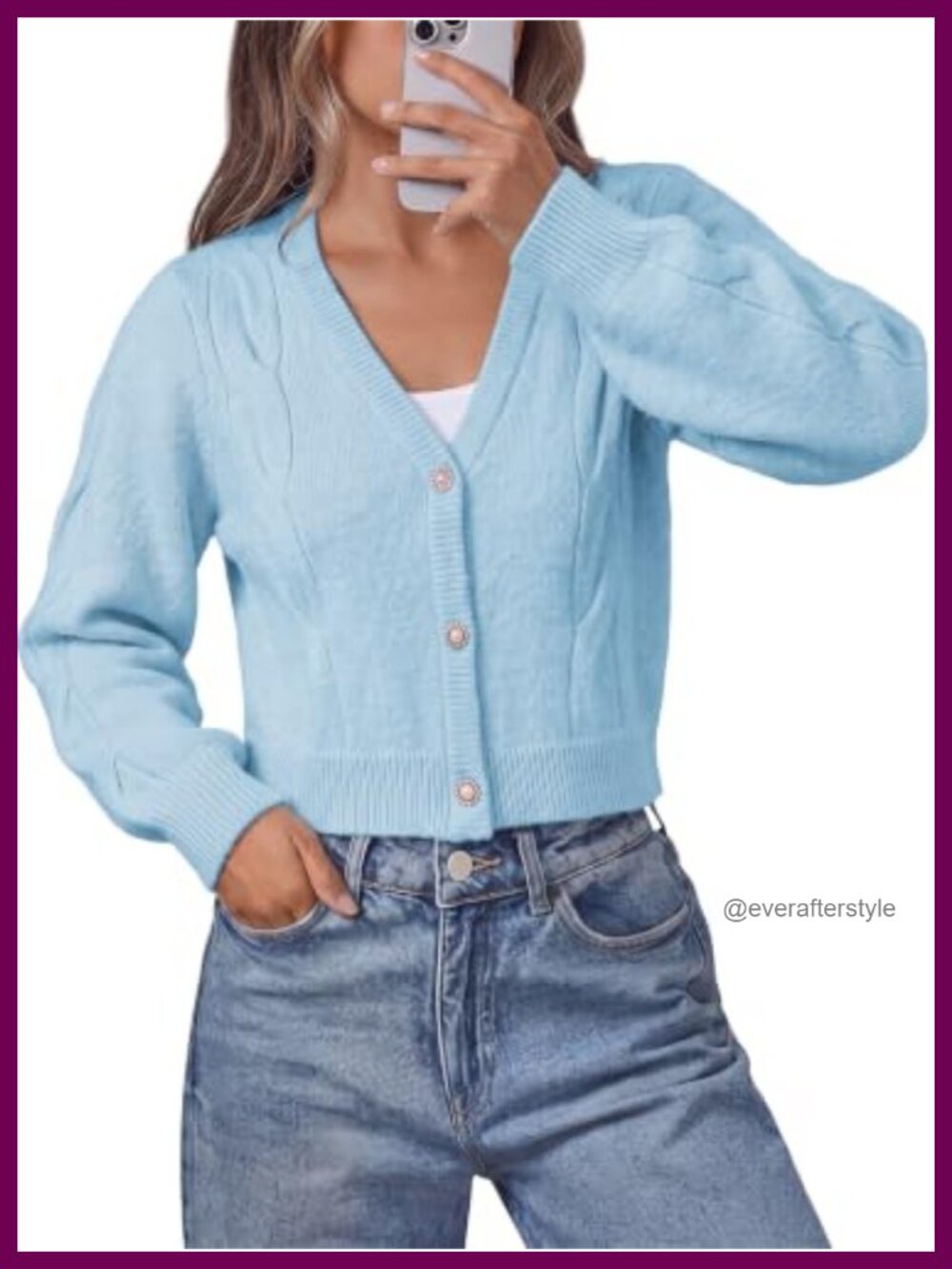 Cropped Lightweight Cable Knit Wool Cardigan V-Neck Button Up